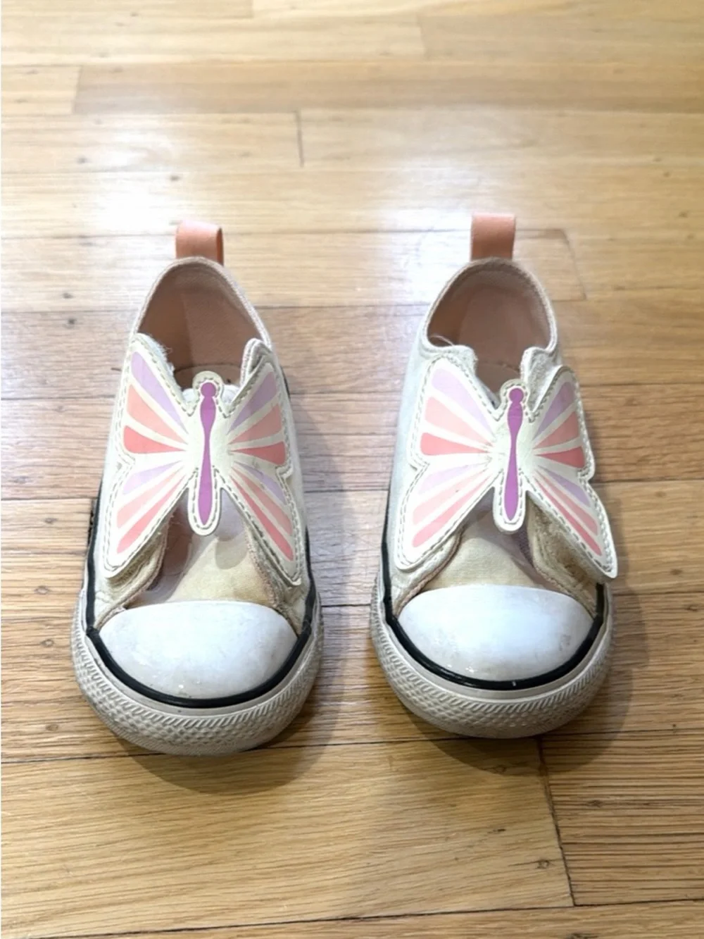 Converse Kids Slip-On Sneakers with Pink Butterfly Accents - Cream (8c)